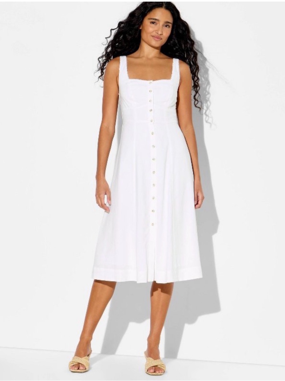 Wild Fable Women’s Midi Linen Dress M White Cottagecore Fairy Prairie Feminine